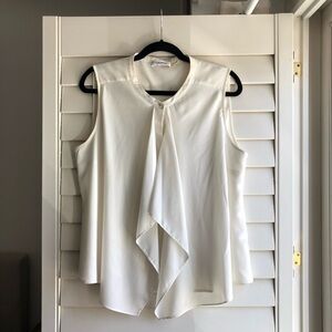 Calvin Klein White Sleeveless Asymmetrical Tie Front Blouse